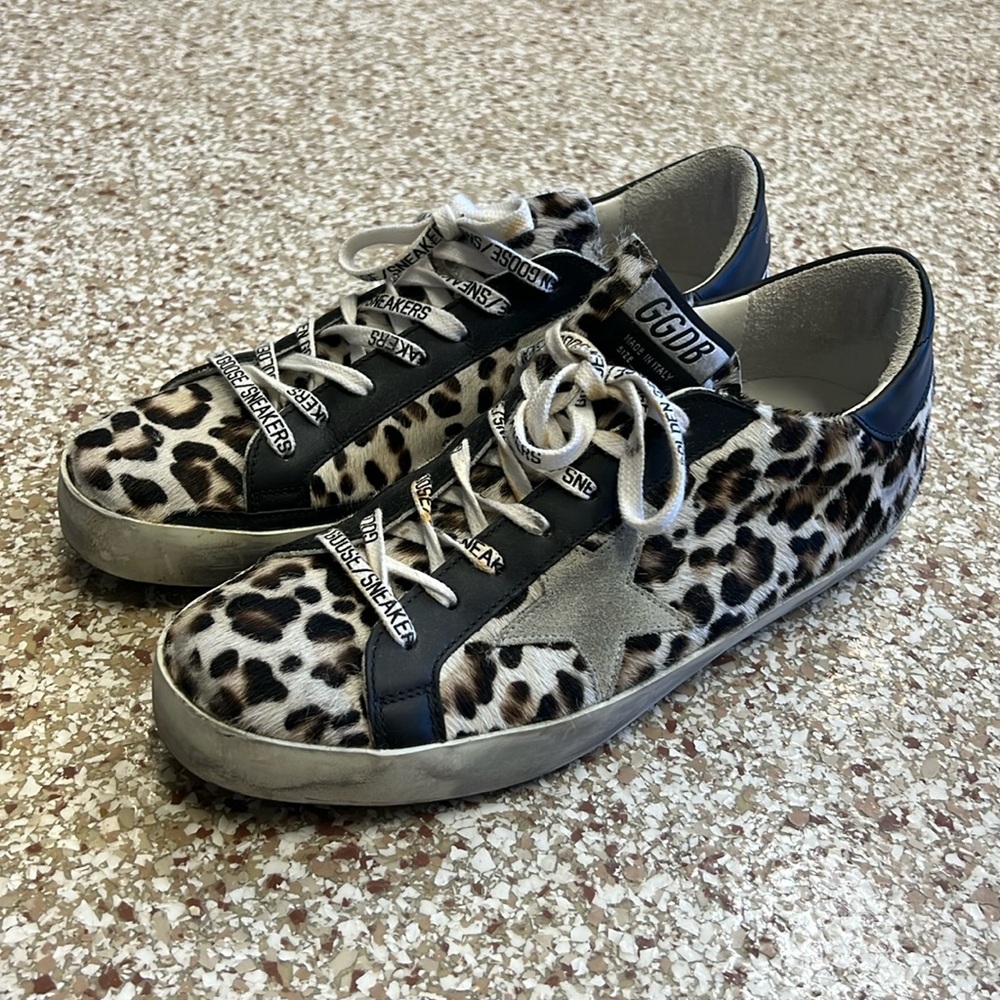 Golden Goose Leopard Horse Hair Superstar Sneakers Size EU 42